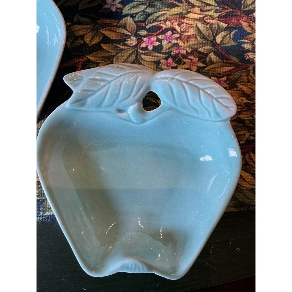 Vintage‎ HOENIG CA Aqua Blue 5PC Apple Pottery Dishes #734